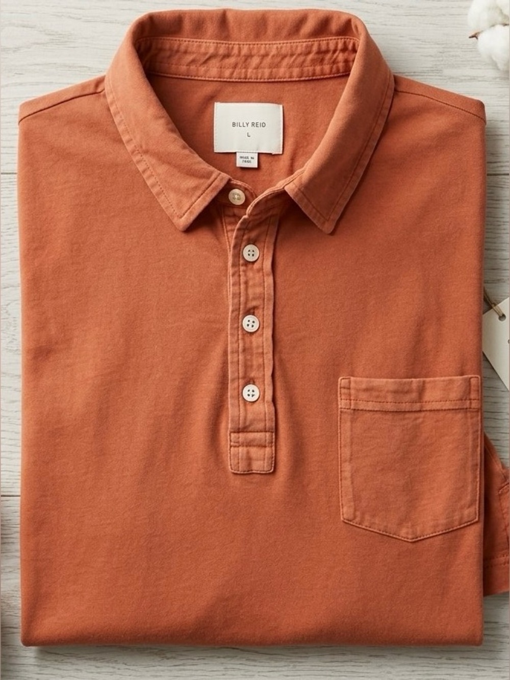 Billy Reid Men's Rust Pensacola Long Sleeve Polo Shirt | L